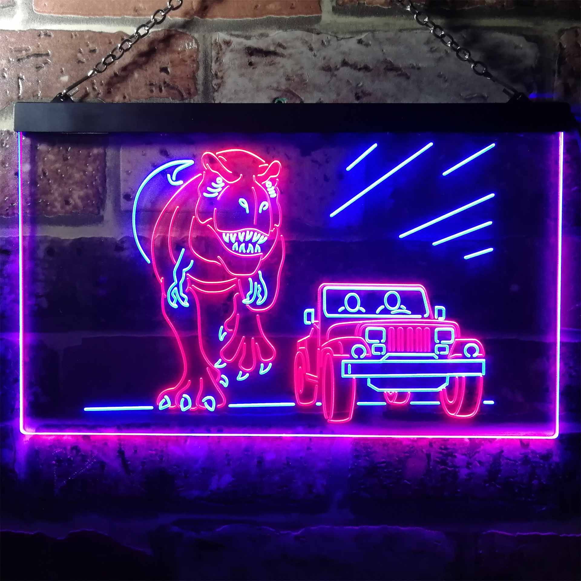 Jurassic Park Jeep Chase Dual LED Neon Light Sign